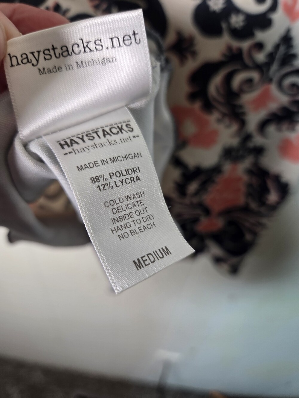 Haystacks Navy White Pink Damask Print Lettuce Hem Tank Dress Sz Medium Michigan - Picture 11 of 15